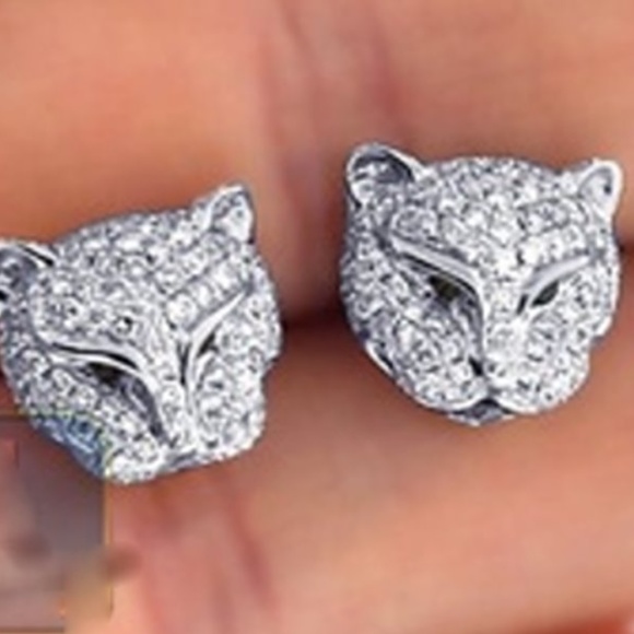 White Sapphire Tiger Stud Earrings - Picture 6 of 6